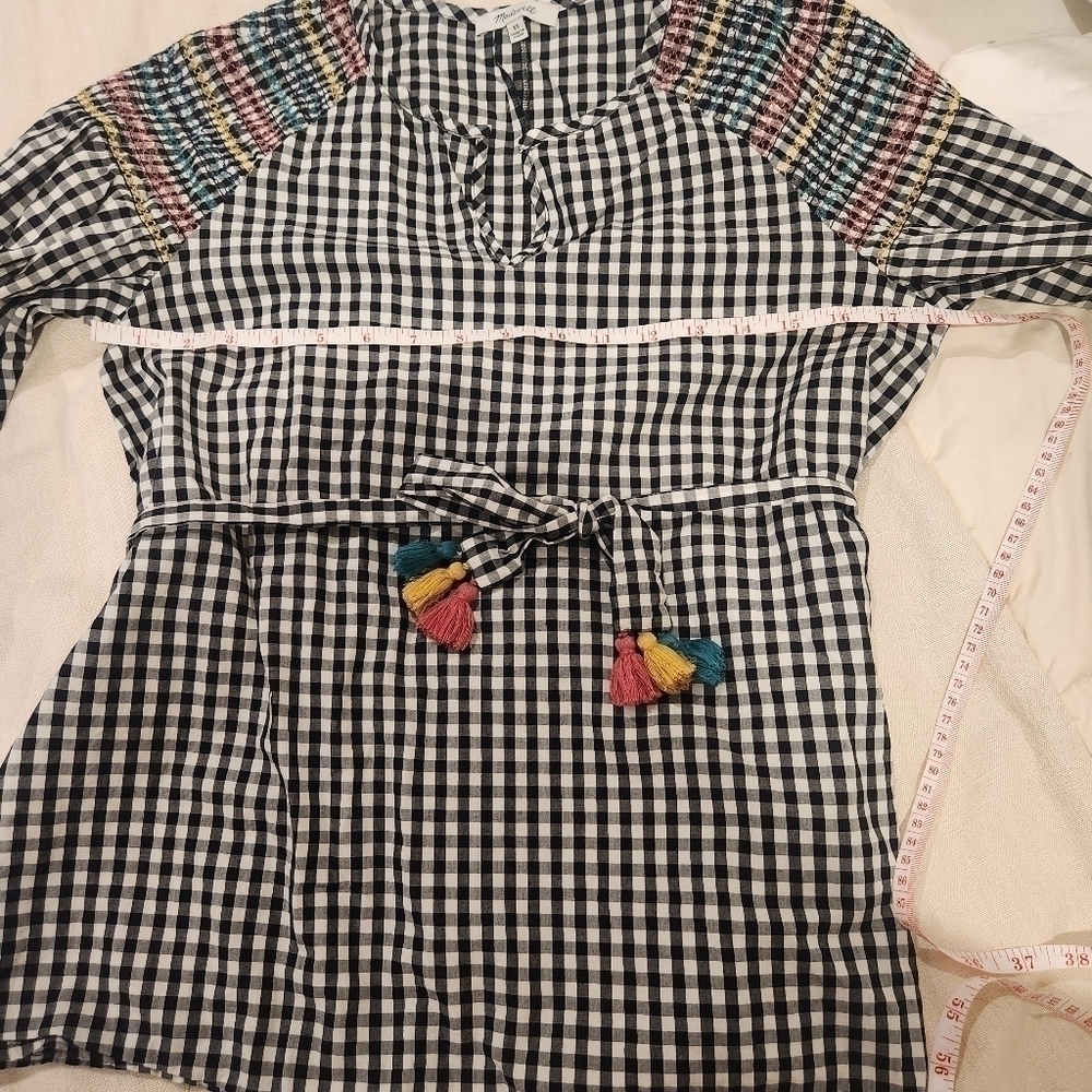 MADEWELL black and white gingham embroidered detail top with waist tie - Picture 8 of 15